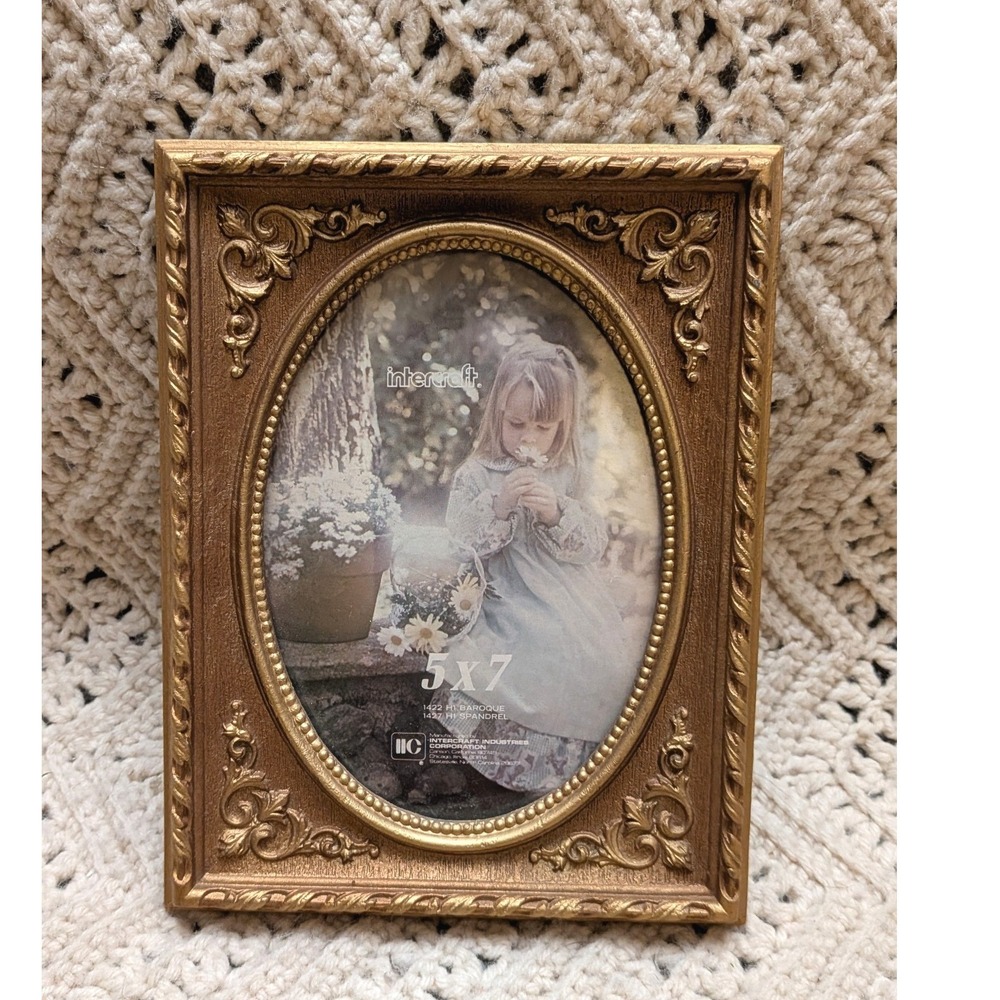 Intercraft Gold Baroque Oval Picture Frame 5x7 Ornate Faux Wood 1422 1427